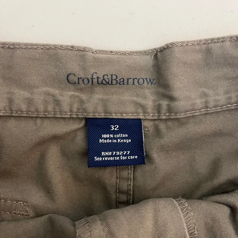 Croft & Barrow Mens Cargo Shorts Brown Cotton Size 32 Utility Outdoor Casual